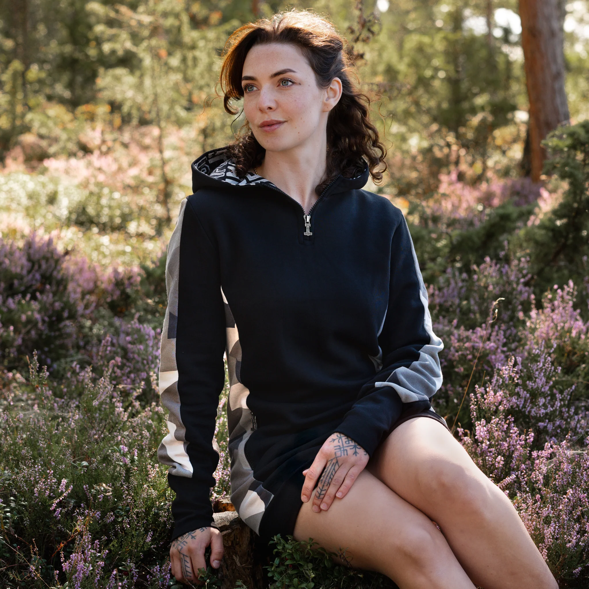 Women's Hoodie Half-Zip, Black and Camo - Image 4
