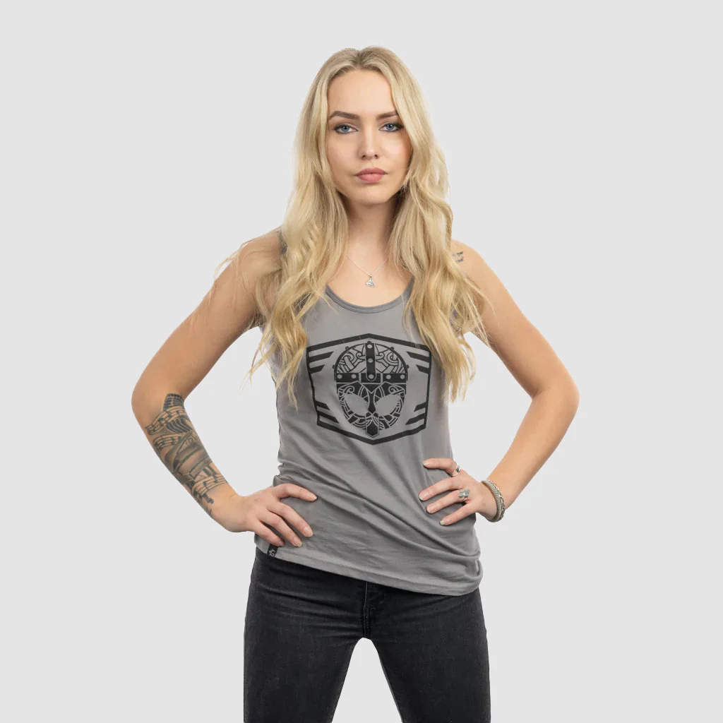 Women's Premium Tank Top, Clan Helmet, Grey