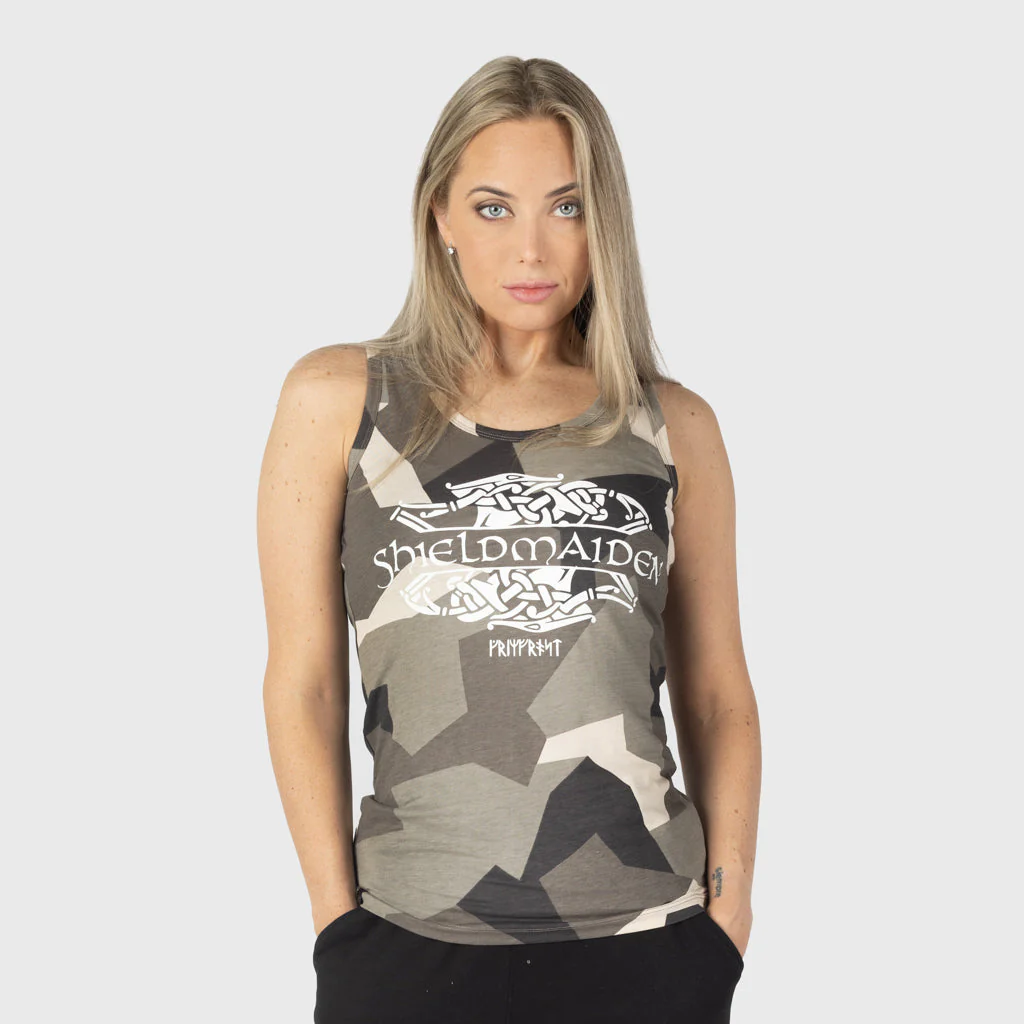 Women's Premium Tank Top, Shieldmaiden, M90 Brown Camo