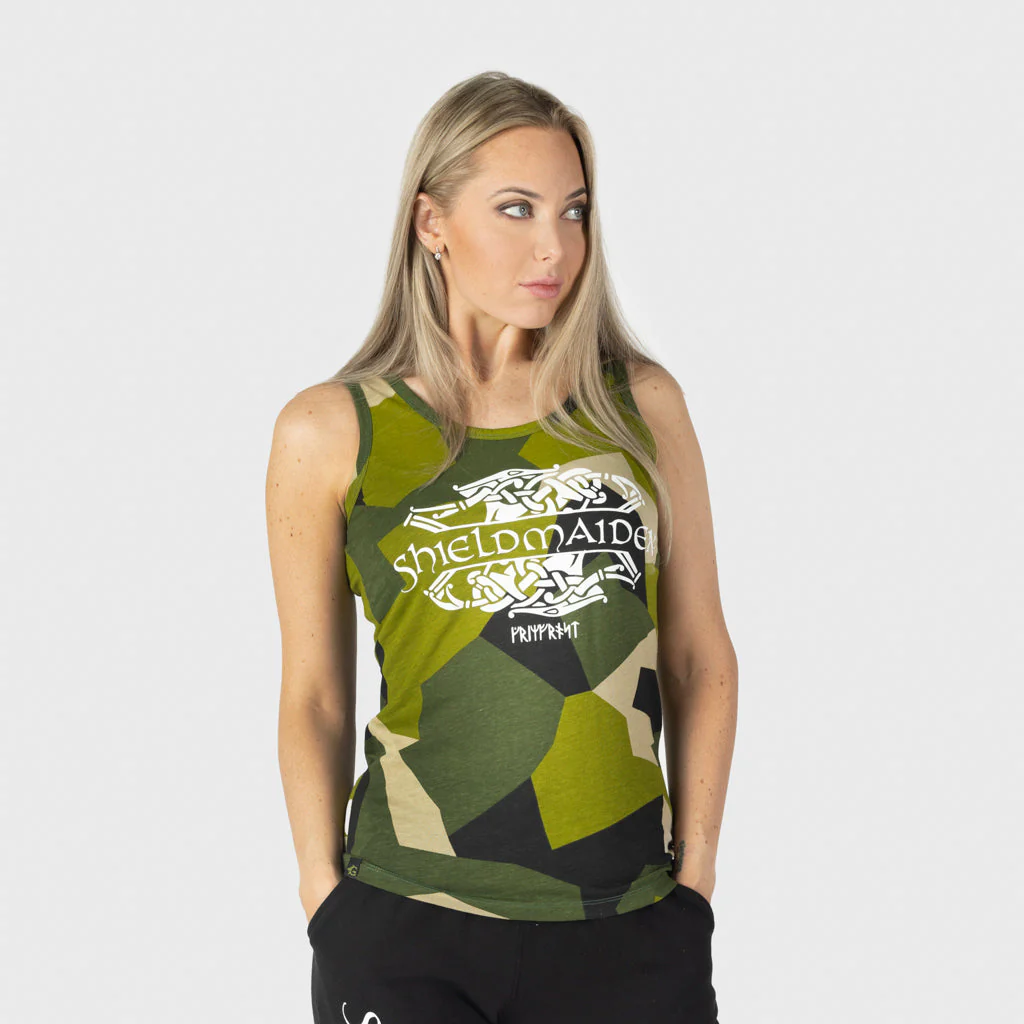 Women's Premium Tank Top, Shieldmaiden, M90 Green Camo