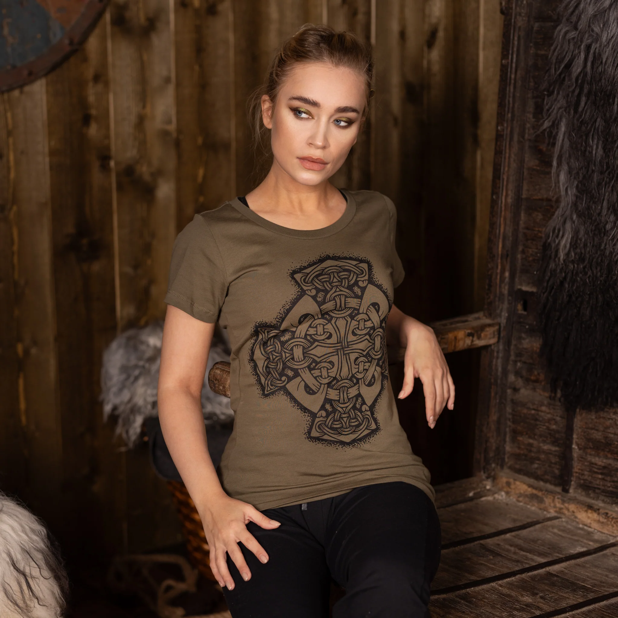 Women's Premium T-shirt, Mjolnir Wheel, Green