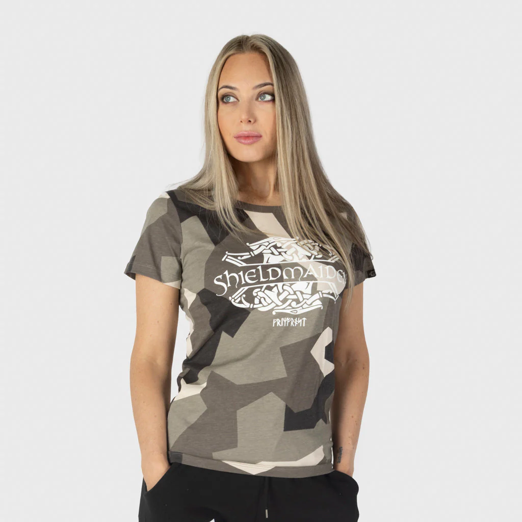 Women's Premium T-shirt, Shieldmaiden, M90 Brown Camo