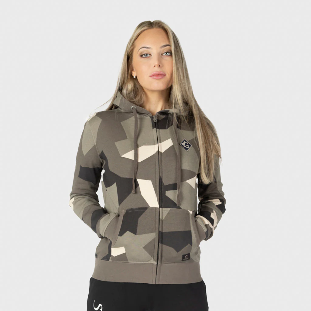 Women's Premium Zip Hoodie, Grimfrost, M90 Brown Camo