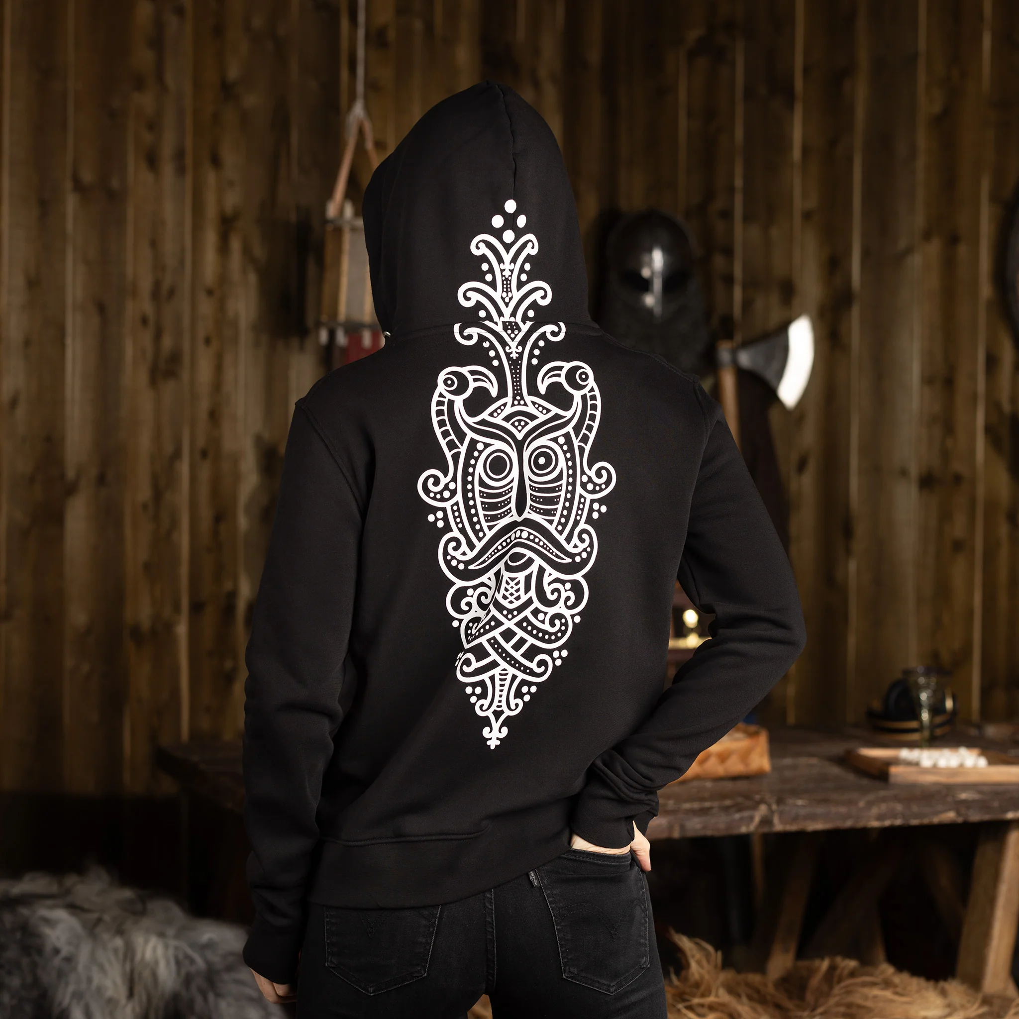 Women's Premium Zip Hoodie, Odin, Black