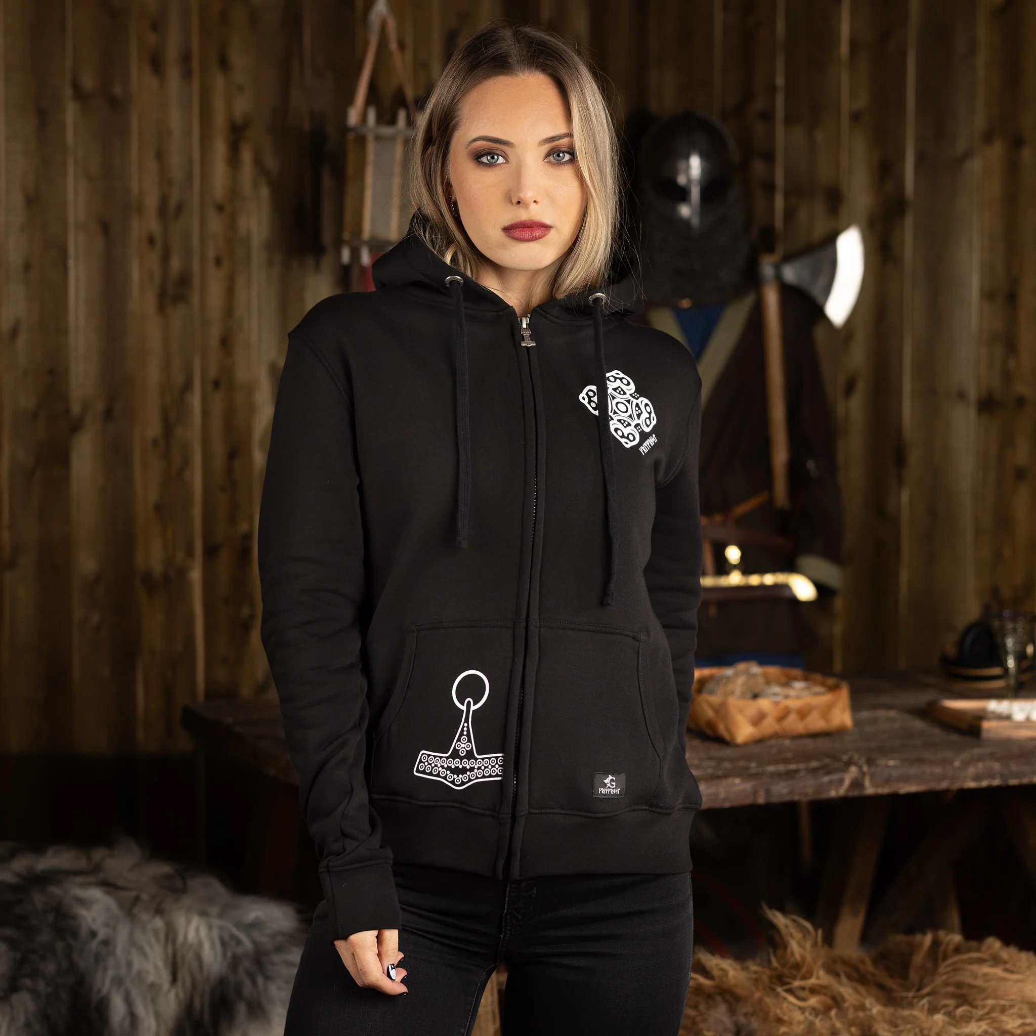 Women's Premium Zip Hoodie, Odin, Black - Image 2