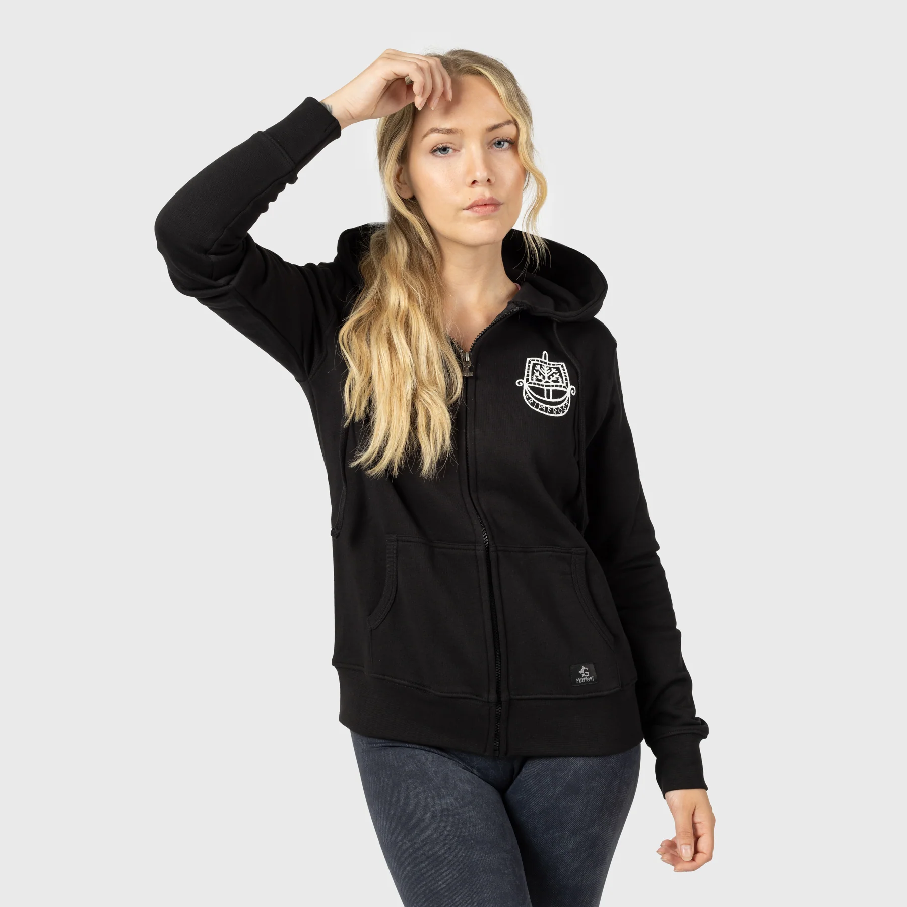 Women's Premium Zip Hoodie, Runic Ship, Black - Image 2