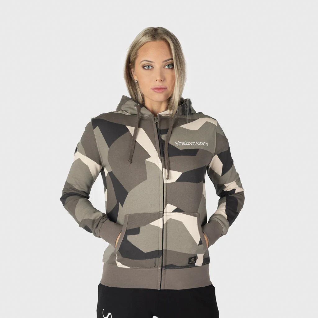 Women's Premium Zip Hoodie, Shieldmaiden, M90 Brown Camo - Image 2
