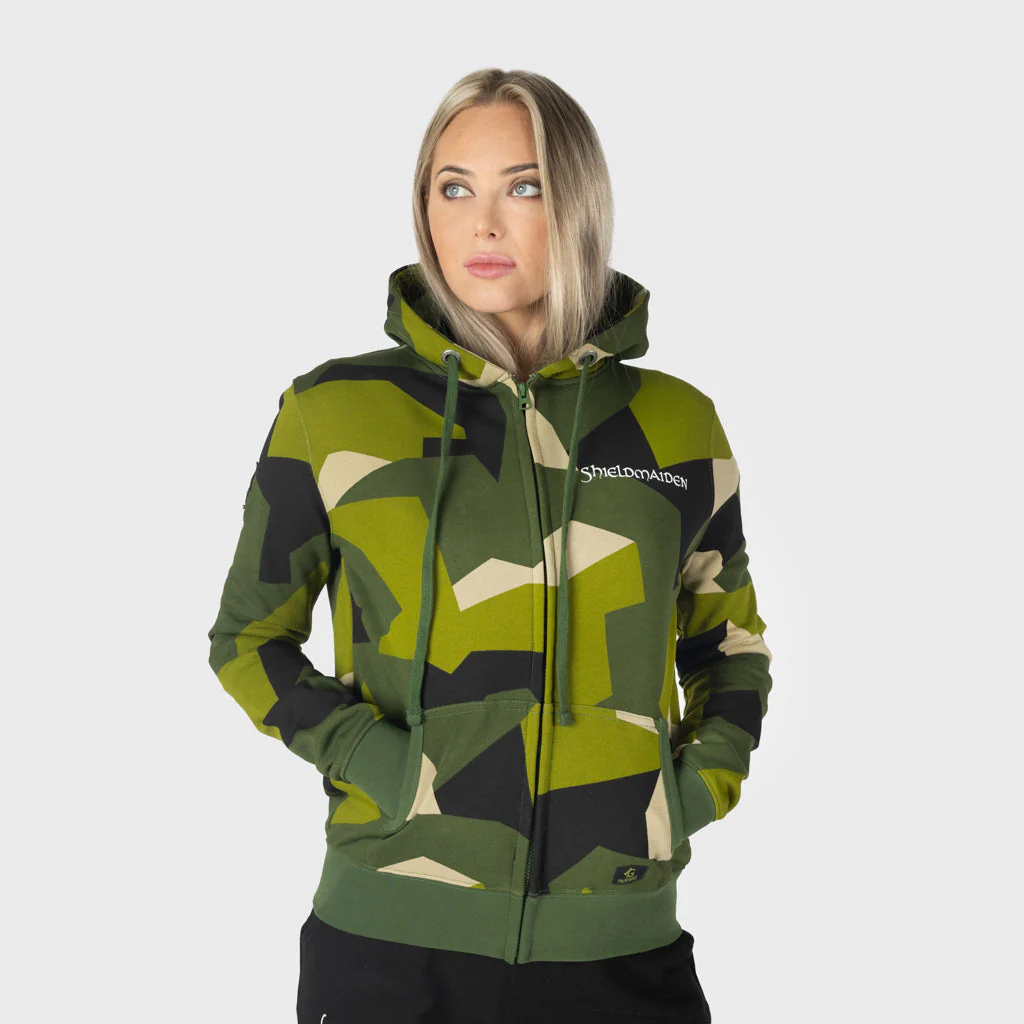 Women's Premium Zip Hoodie, Shieldmaiden, M90 Green Camo - Image 2