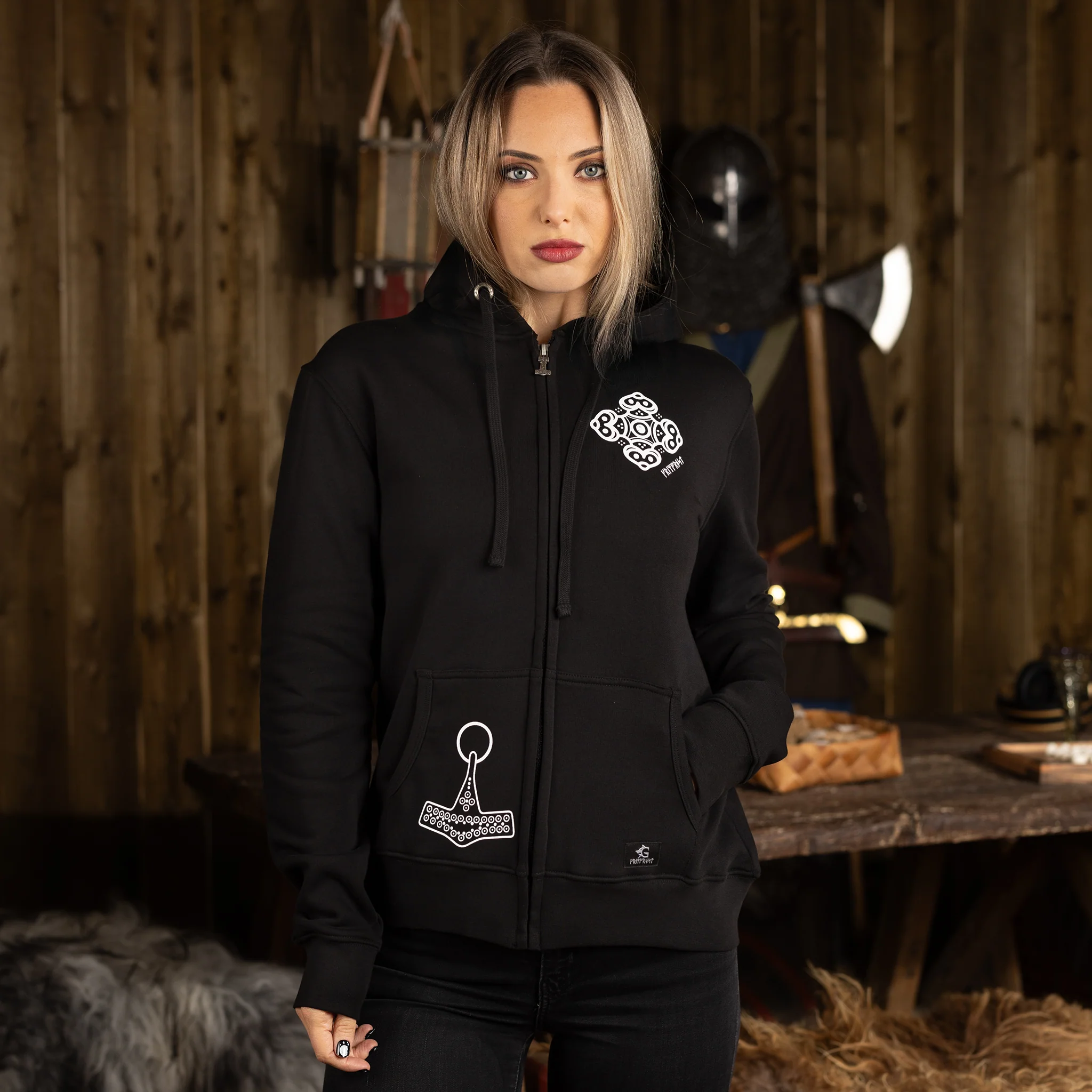 Women's Premium Zip Hoodie, Volund, Black