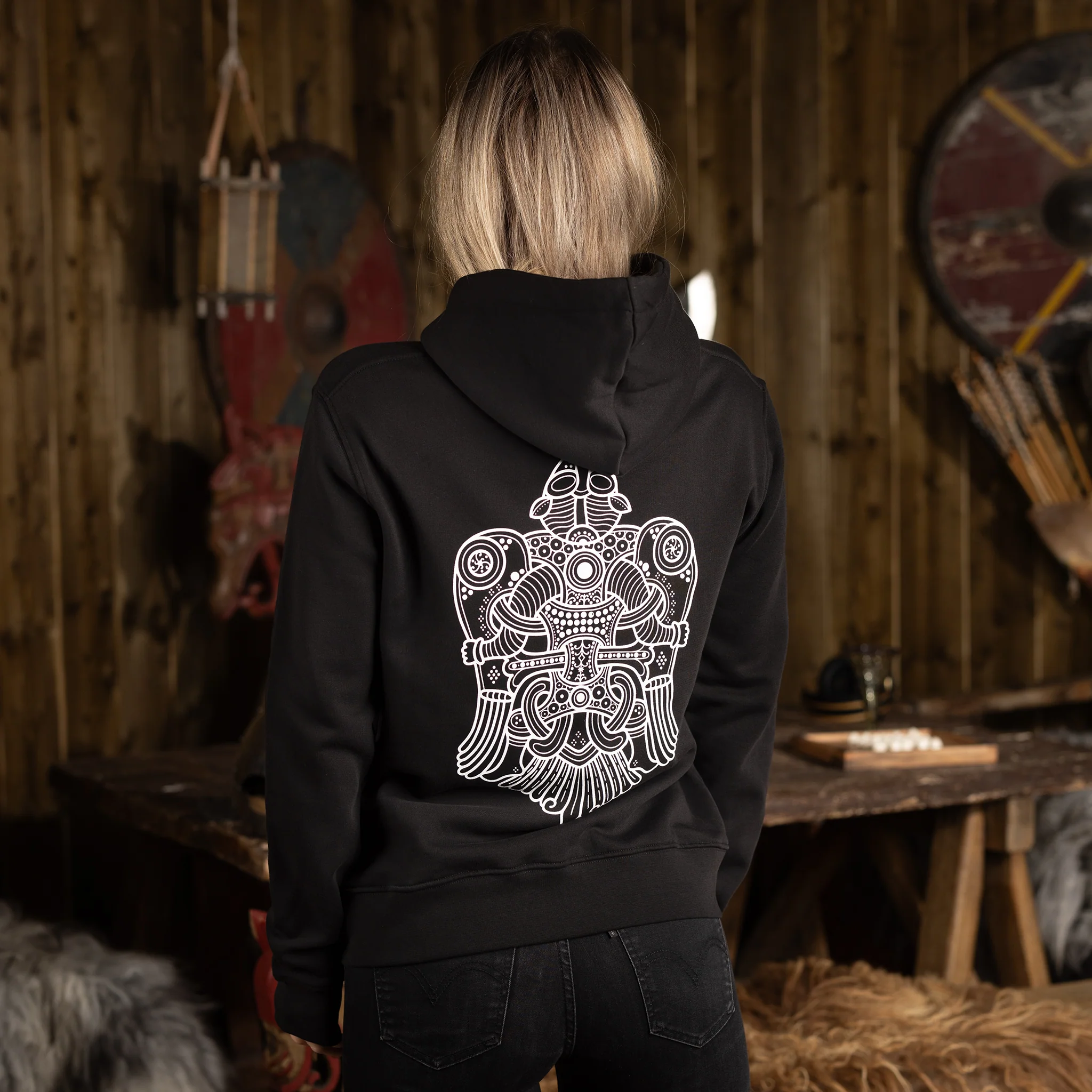 Women's Premium Zip Hoodie, Volund, Black - Image 2