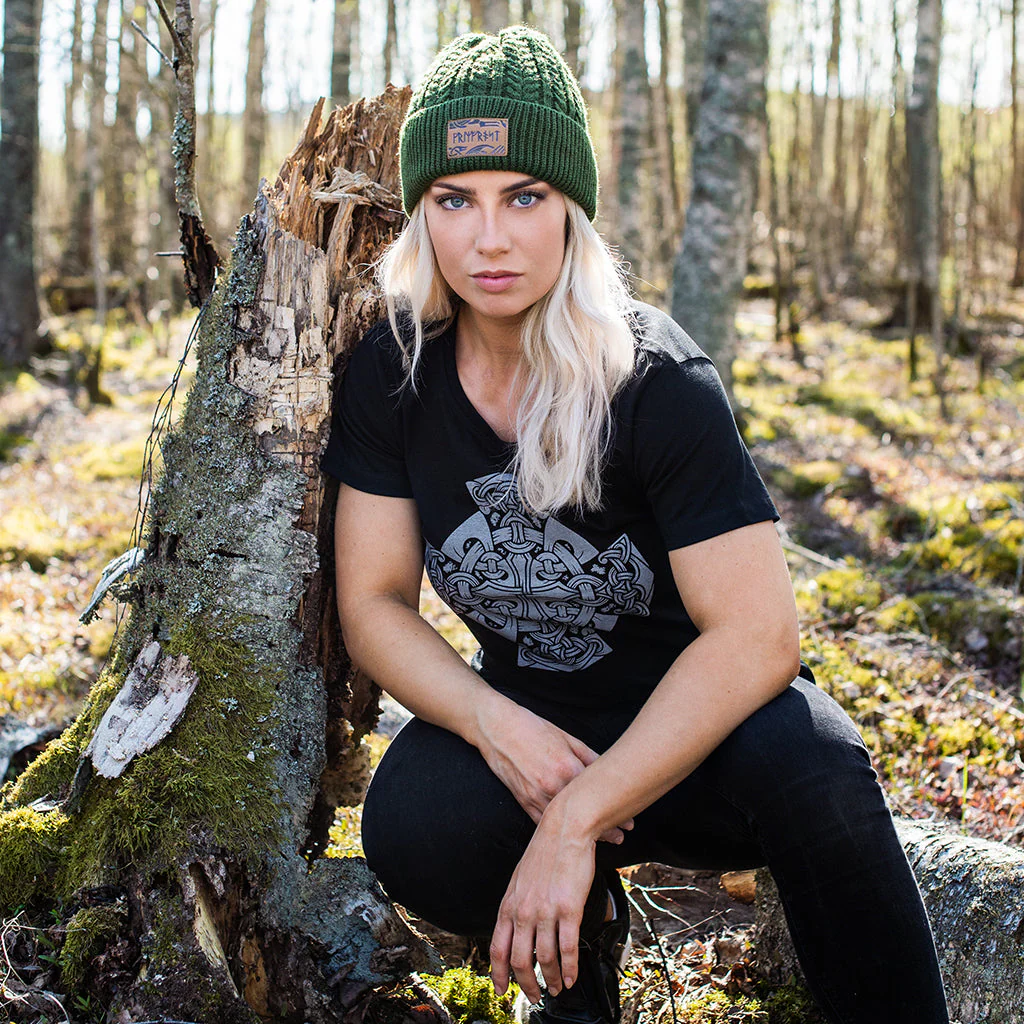 Women's Premium T-shirt, Mjolnir Wheel, Black - Image 3